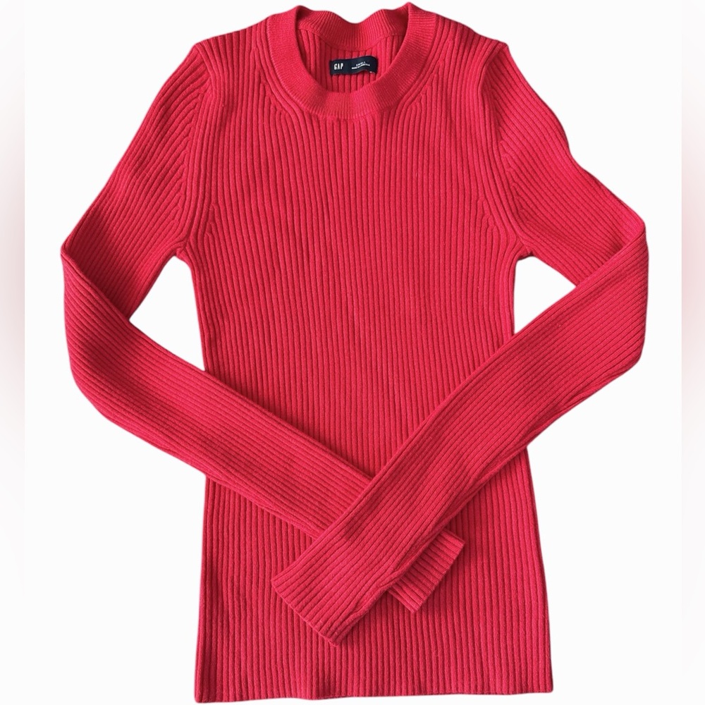 Gap Red Ribbed Long Sleeve Fitted Top